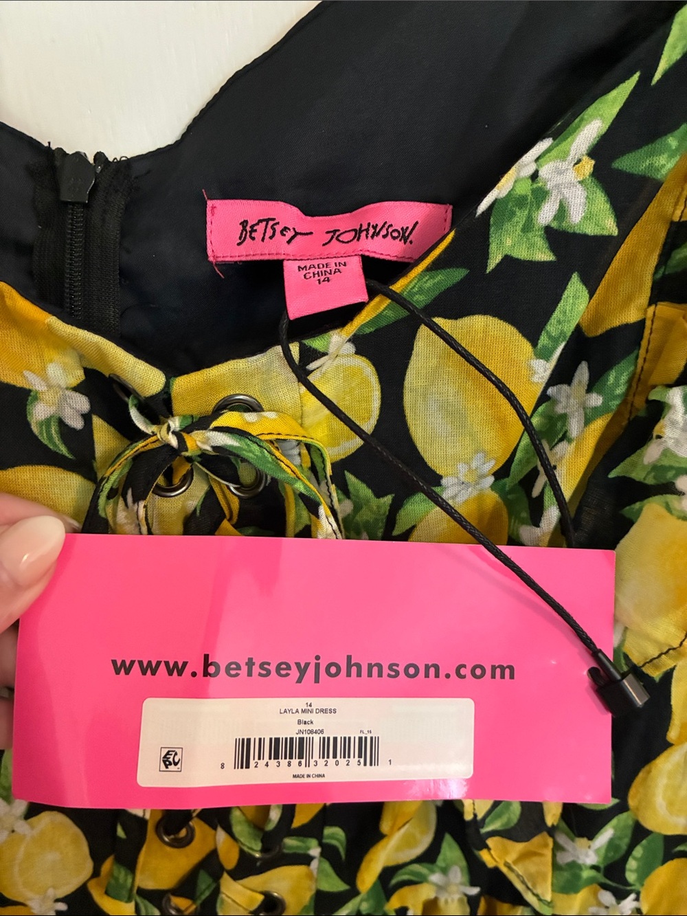 Betsey Johnson NWT Layla Lemon Mini Dress Sweetheart Lace-Up Ruffle Cotton - Picture 6 of 7